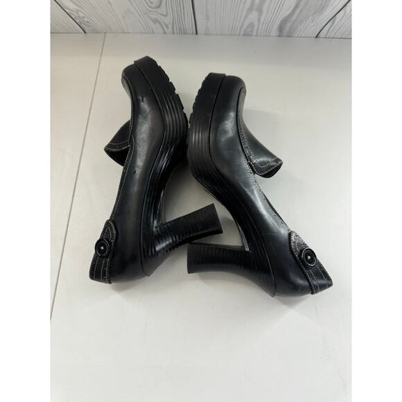 Vtg 90s Y2K lei Size 9 Loafer Heels Shoes Black Platform Leather Chunky - Picture 11 of 11